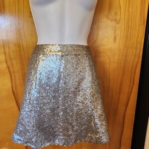 Decree Silver Sequin A-Line Mini Skirt Medium